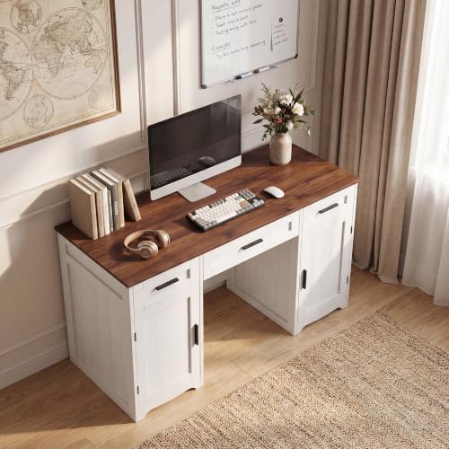 Farmhouse Executive Desk with Drawers, Wood Home Office Desk, Brown, view 5