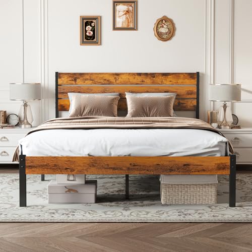 Full Size Platform Bed Frame with Wooden Headboard and Footboard, view 2