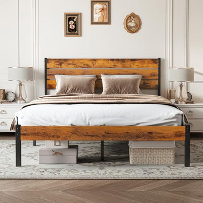 Full Size Platform Bed Frame with Wooden Headboard and Footboard, view 2