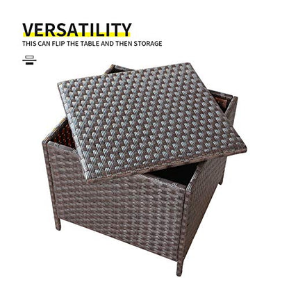 Goognice Outdoor PE Wicker Side Table with Storage Patio Resin Rattan End Table Square Container for Furniture Covers, Toys and Gardening Tools Brown