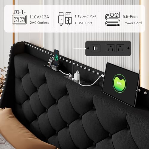 Queen Bed Frame with 16" Comfort Wingback & Charging Station, view 5