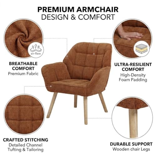 Modern Accent Chair with Solid Wood Legs, Upholstered Comfy Armchair for Living Room, Bedroom, Reading Nook, Cozy Fabric Single Sofa (Brown, A)