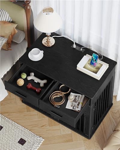 39.4'' Dog Crate Furniture with Storage & Power Indoor Dog Kennel, view 4