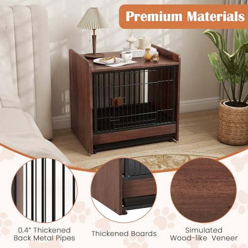 Dog Crate End Table, Wooden Dog Kennel Furniture with Removable Pull-Out Tray, view 7