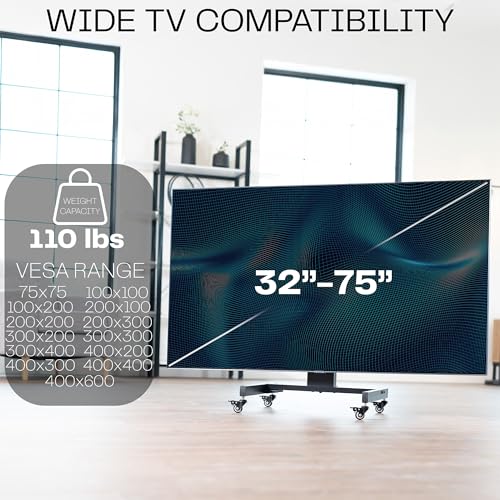 VIVO Low Height TV Cart for 32 to 75 inch Screens, Height Adjustable with Tilt, Holds up to 110 lbs, Max VESA 600x400, Black, STAND-TV02L