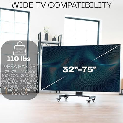 VIVO Low Height TV Cart for 32 to 75 inch Screens, Height Adjustable with Tilt, Holds up to 110 lbs, Max VESA 600x400, Black, STAND-TV02L