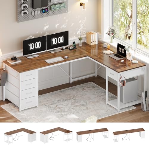 57" L Shaped Desk with 5 Drawers, view 2
