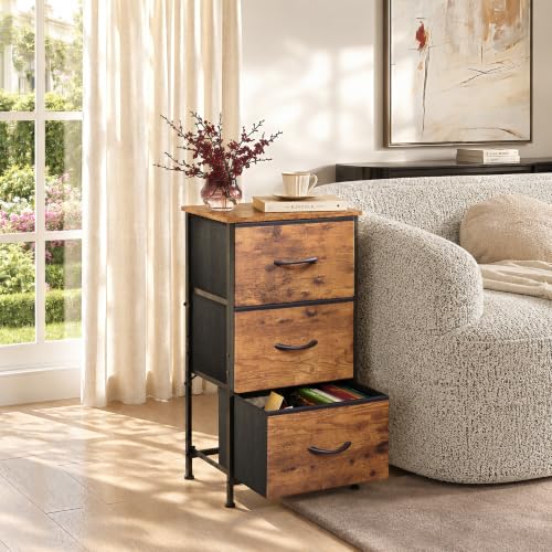 Small Dresser Nightstand for Bedroom, 3 Drawers, Rustic Brown, view 5