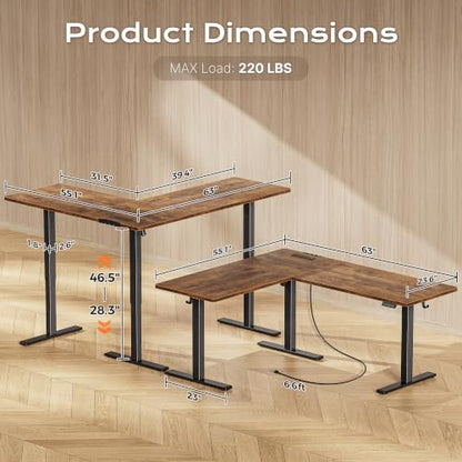 63 x 55 Inch L Shaped Standing Desk with Power Outlets, view 4