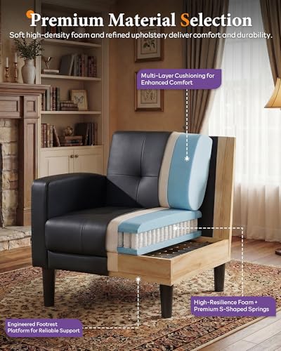 Accent Chair Set of 2 Living Room Chairs Cozy Tufted Mid Century Modern Black Accent Chairs with Arms for Bedroom Comfy Reading Arm Chair Small Chairs for Small Spaces Office(2, Black)