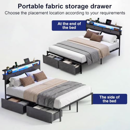 Full Bed Frames with LED Lights and Charging Station, view 6
