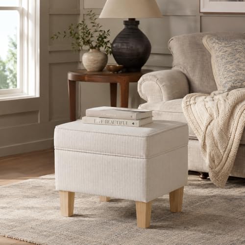 22" Modern Rectangular Storage Ottoman - White Woven Stripe