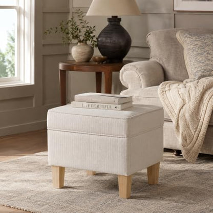 22" Modern Rectangular Storage Ottoman - White Woven Stripe