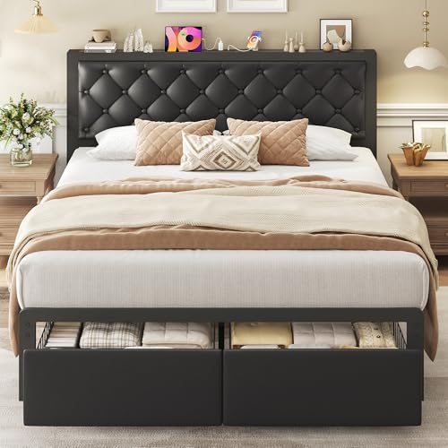 Queen Bed Frame with 2 Storage Drawers, view 4