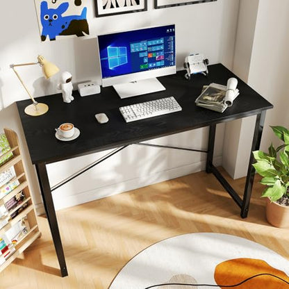 44 Inch Computer Office Desk for Small Spaces, Writing Gaming Work Desk Modern Study Table with Metal Frame Home Bedroom, Black