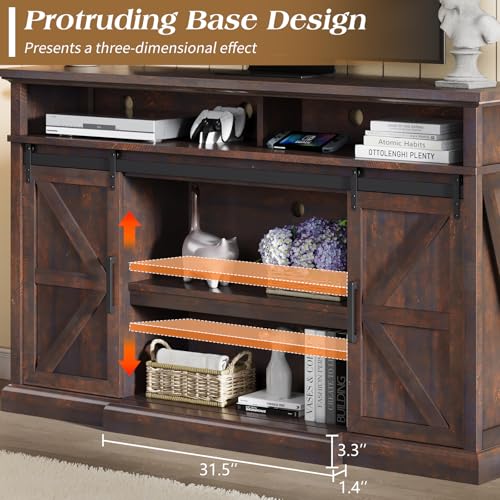 66" Farmhouse TV Stand for 75" TVs with Adjustable Shelves, Brown, view 5