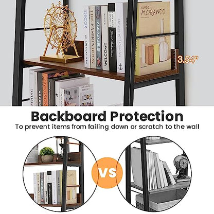 Bookshelf, Industrial Wood Bookshelves and Bookcases, Ladder Shelf 5 Tier with Metal Frame for Living Room, Bedroom, Kitchen, Home Office, Rustics Brown