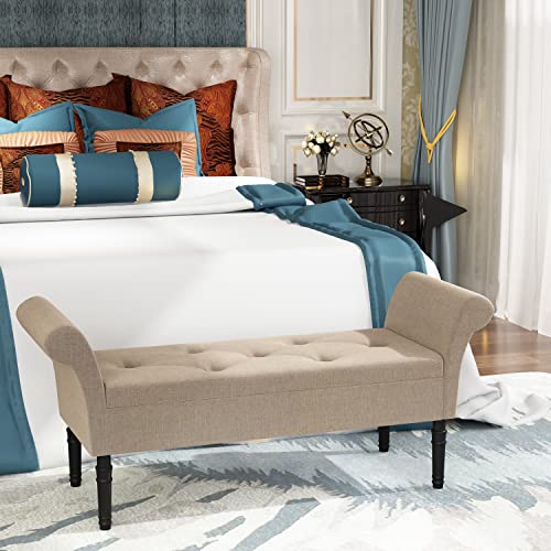 Modern Storage Bench Tufted Bed Bench Entryway Bench with Storage for Living Room Bedroom (Tan)