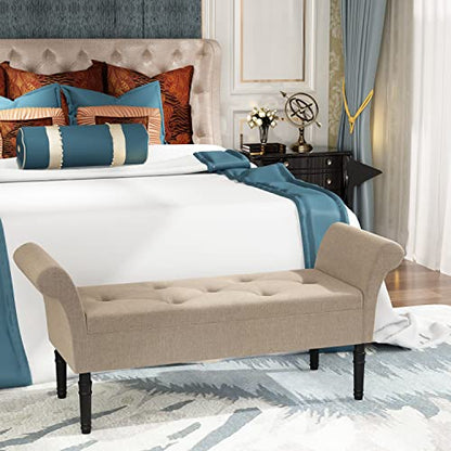Modern Storage Bench Tufted Bed Bench Entryway Bench with Storage for Living Room Bedroom (Tan)