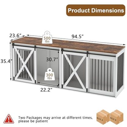 94.5 inch XXXL Double Dog Crate Furniture, White, view 3