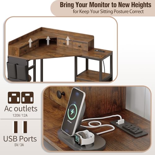 Corner Desk with 6 Fabric Drawers Shelves for Small Space Computer Desk, view 4