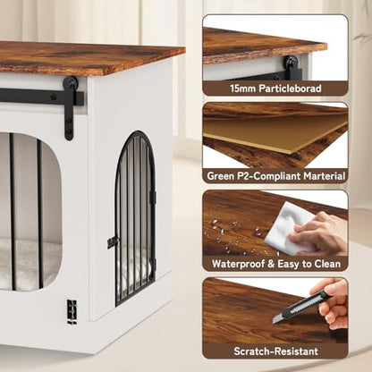 XL Dog Crate Furniture,39.4" Decorative Dog Kennel with Barn Door & Cushion, view 5