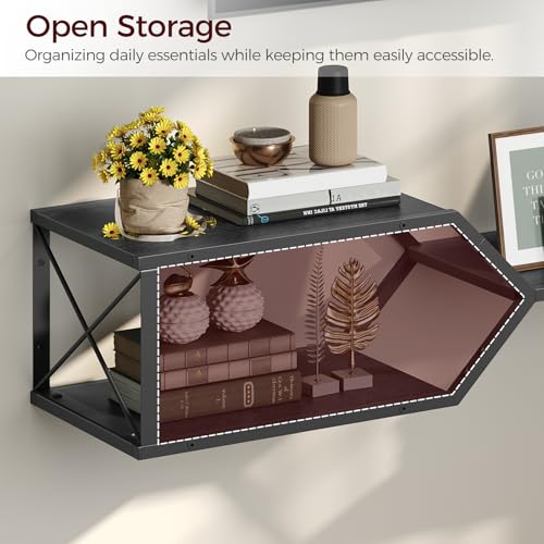 Floating TV Stand with Power Outlet, Wall-Mounted TV Shelf with X-Shaped Frame, view 8