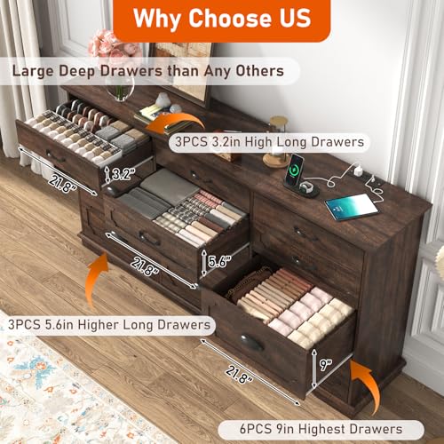 70inch Large Long Dresser w/Charging Station, view 6