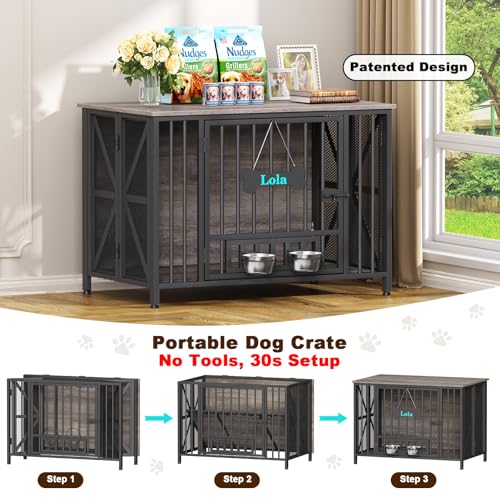 Foldable Dog Crate Furniture, 41.3" Dog Crates for Medium/Large Dogs, view 3