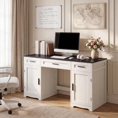 Farmhouse Executive Desk with Drawers, Wood Home Office Desk, Black, view 4