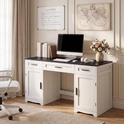 Farmhouse Executive Desk with Drawers, Wood Home Office Desk, Black, view 4