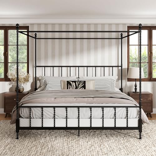 Vaeli Modern Metal King Size Four Poster Bed Frame with Spindles, view 4