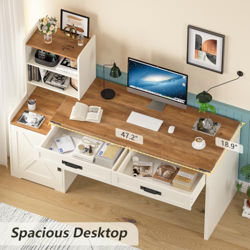 60" Computer Desk with Drawers & Bookshelves for Bedroom, Home Office, view 5