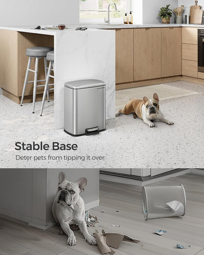 Trash Can, Garbage Can with Lid, 5.2-Gallon (20L) Step Trash Bin for Kitchen, Stainless Steel, Soft Close and Stays Open, Inner Bucket, Includes 15 Trash Bags, Silver ULTB543E01