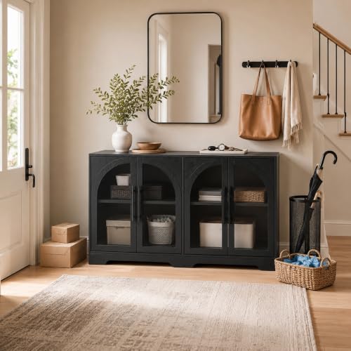 Sideboard Buffet Cabinet with Arched Glass Doors, Adjustable Shelves, view 8
