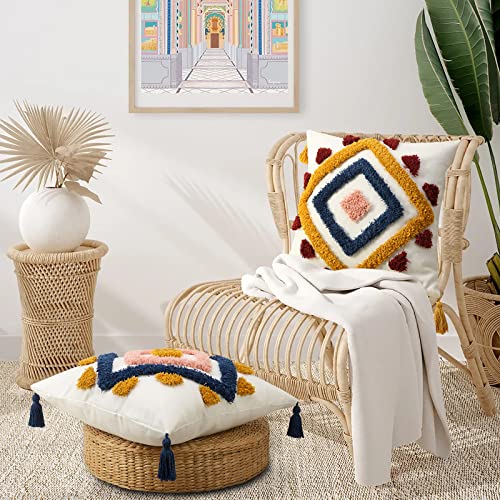 Boho Pillow Covers 20x20 Modern Geometric Diamond Boho Pillows Decorative Throw Pillow Cases Blue Pink Soft Woven Tufted Pillow Cushion for Couch Sofa Bedroom Living Room