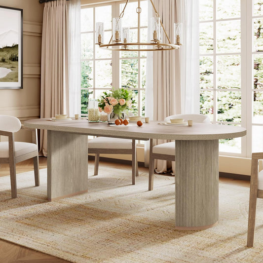 Lancas Modern Minimalist Wooden Indoor Dining Table, Oval Top Dining Table Set for 6, Pedestal Dining Room/Kitchen Table, Ideal for Restaurant/Family Gatherings, Light Ash