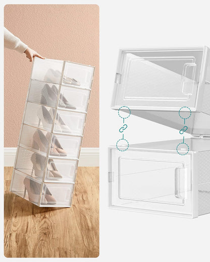 - Shoe Boxes - Pack of 8 Foldable and Stackable Shoe Bins/Organizers, up to Size 44, Clear and White, LSP08SWT