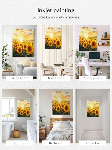 NuYeBiofx Summer Farm Sunflowers Canvas Wall Art Prints,48"x32" Framed Picture Artwork Watercolor Sunset Printed Canvas Oil Painting for Living Room Bedroom Office,Ready to Hang