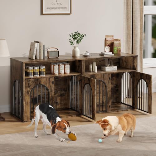 78.7" Double Dog Crate Furniture, Dog Kennel with Storage, Brown, view 2