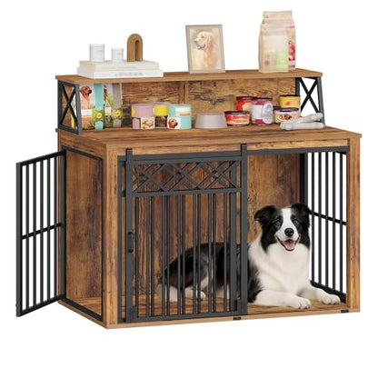 39.4'' L Dog Crate Furniture, Dog Kennel Indoor with Storage Shelf, view 2