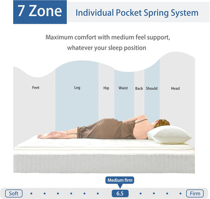 King Size Mattress, 14 Inch Memory Foam Hybrid Mattress in a Box with Pocket Springs for Motion Isolation, Pressure Relief, Medium Firm, Certipur-Us
