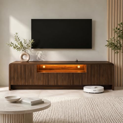 70" Fluted TV Stand for 75" TVs, LED Media Console with Storage, view 2