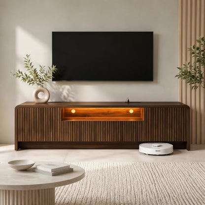 70" Fluted TV Stand for 75" TVs, LED Media Console with Storage, view 2