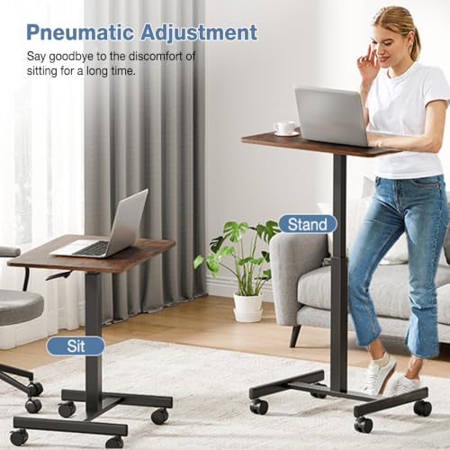 Mobile Rolling Desk with Wheels, Small Standing Desks Rustic Brown, view 5