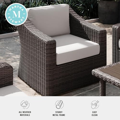 Bedford Indoor-Outdoor Patio Accent Chair with Rattan Wicker Finish in Brown with Tan All-Weather Cushions