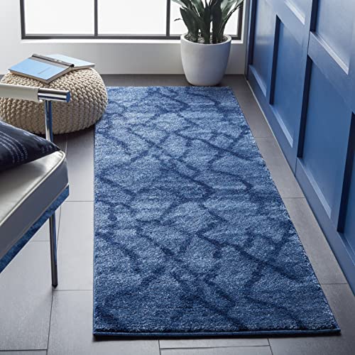 SAFAVIEH Retro Collection Area Rug - 8' Square, Blue & Dark Blue, Modern Abstract Design, Non-Shedding & Easy Care, Ideal for High Traffic Areas in Living Room, Bedroom (RET2144-6570)