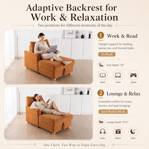 63" Oversized Chaise Lounge Chair Indoor, Orange, view 5