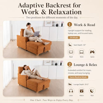 63" Oversized Chaise Lounge Chair Indoor, Orange, view 5