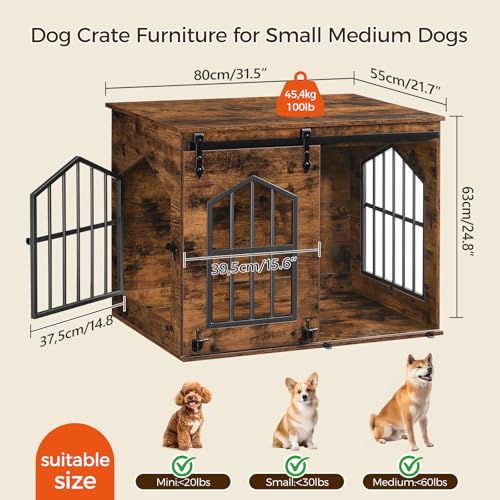 Dog Crate Furniture, 31.5" Farmhouse Dog Kennel with Sliding Barn Door, view 6
